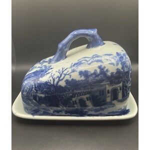 Victoria Ware English Ironstone Flow Blue Covered Cheese Dish